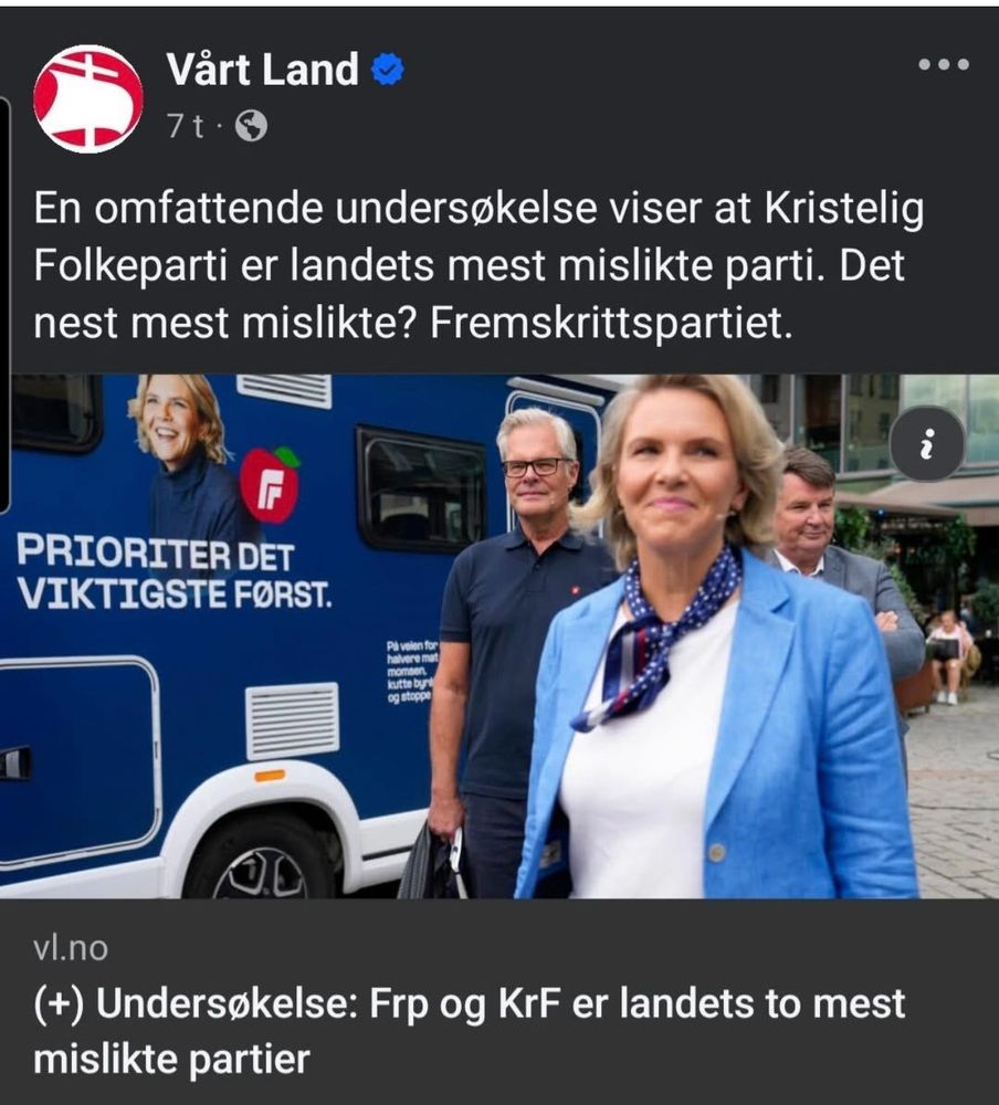 Ny sak i Vårt Land viser at KrF er Norges mest mislikte parti.