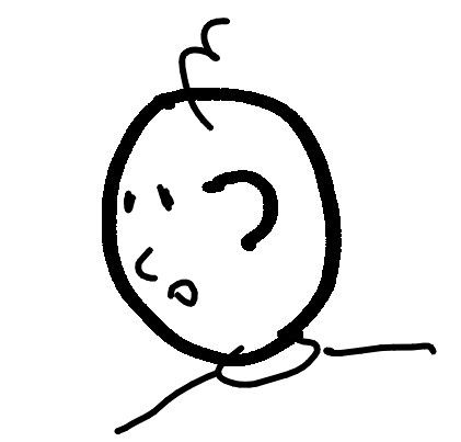 Cartoon drawn on top of the original image of a nipple. It's the head of a person with their mouth open and a single curly strand of hair