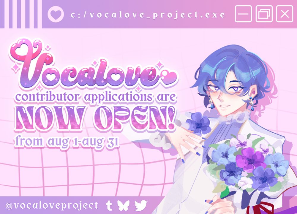 Graphic showing the project's mascot. Text reads "Contributor applications are now open, from aug 1 - aug31"