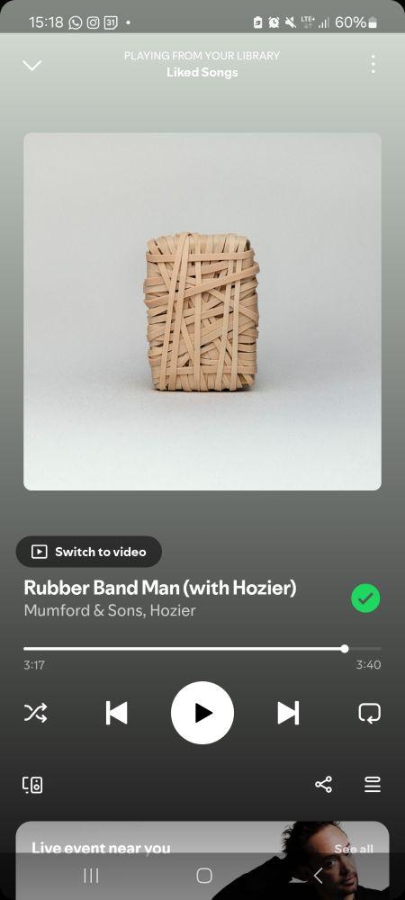 Screenshot von Spotify, "Rubber Band Man" von Hozier 