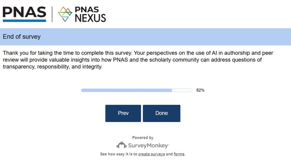 screenshot of completed survey