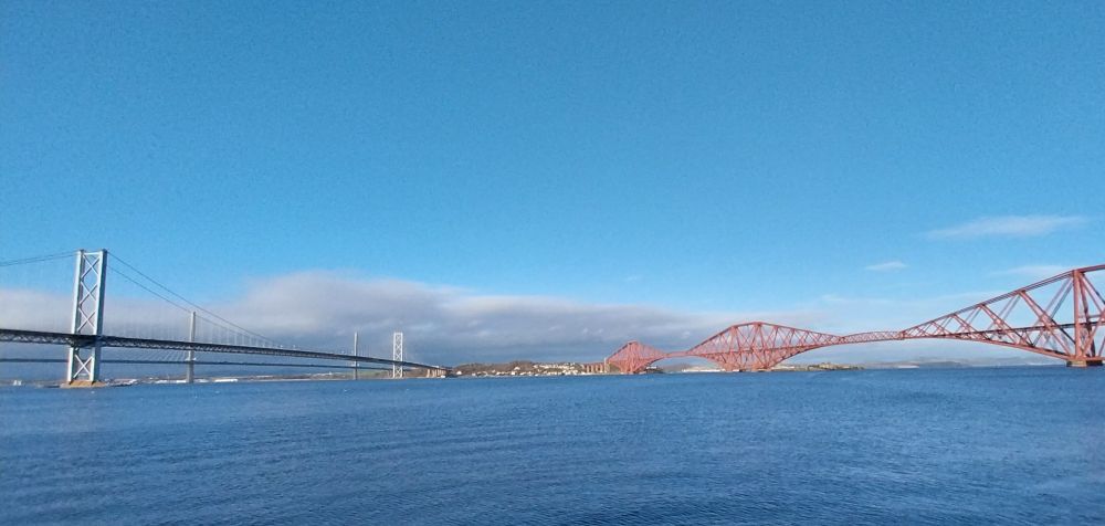 Forth Bridge and Forth Road Bridge from South Queensferry.
