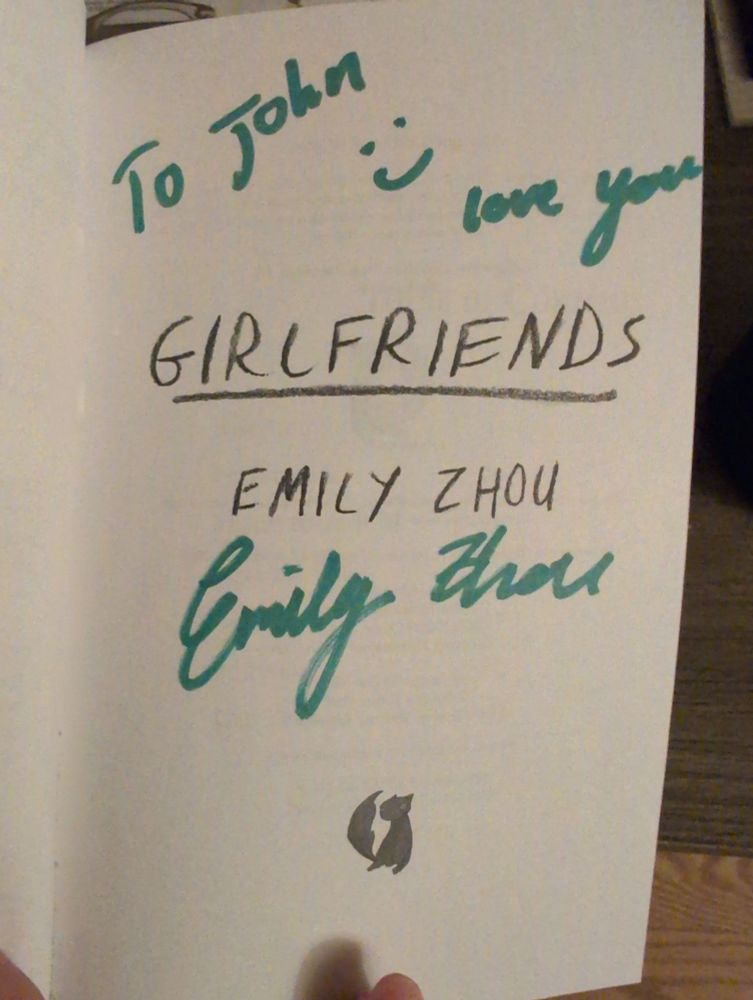 cover page of girlfriends with Emily's signature with "To John :) love you"