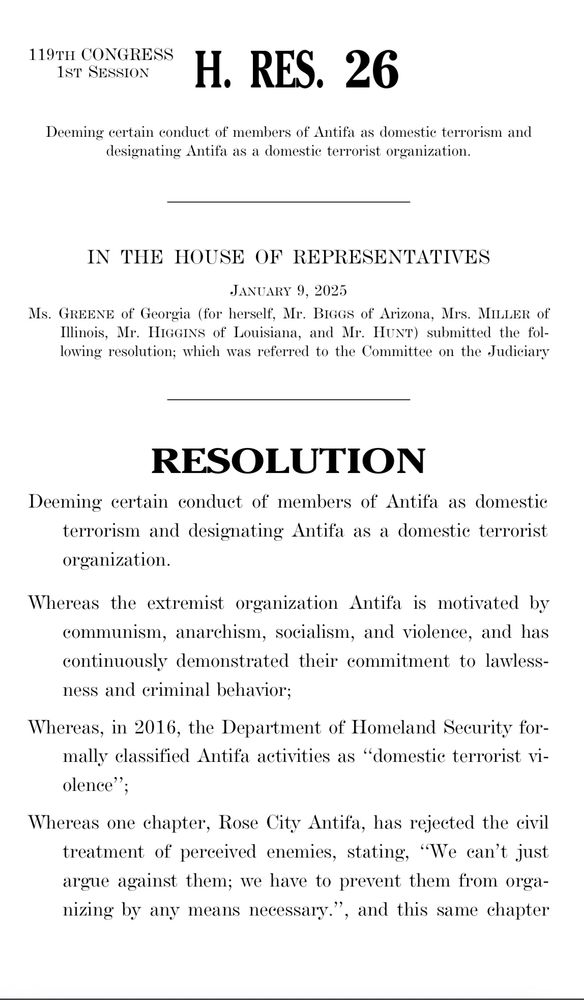 Resolution by Marjorie Taylor Green calling for anyone they consider ANTIFA to be labeled as a terrorist