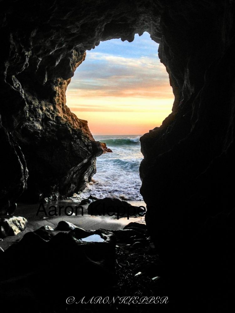 A cave near Malibu California at sunset. 