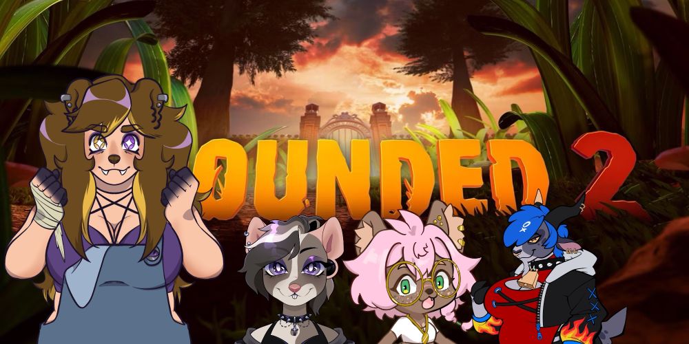 Dooble, PunkSqueak, FolksyDew, and PUNKR0XY in front of the grounded 2 logo