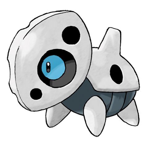 Aron from pokemon, a small turtle made of steel with blue eyes and holes throughout their body.