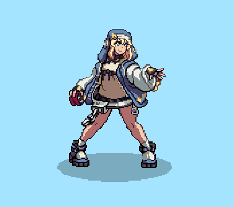 Pixel artwork of Bridget from Guilty Gear Strive.