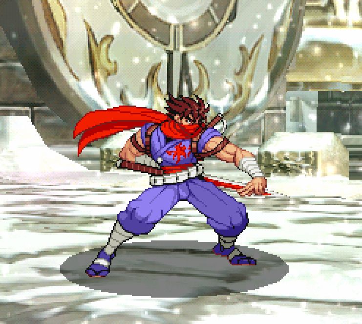 A higher-resolution version of Strider Hiyru's classic sprite from Marvel Vs Capcom.