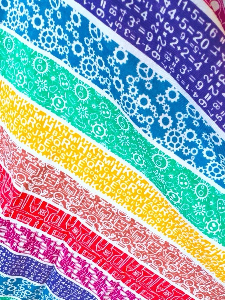 Closeup of the steam rainbow designs on Jen’s Svaha dress.