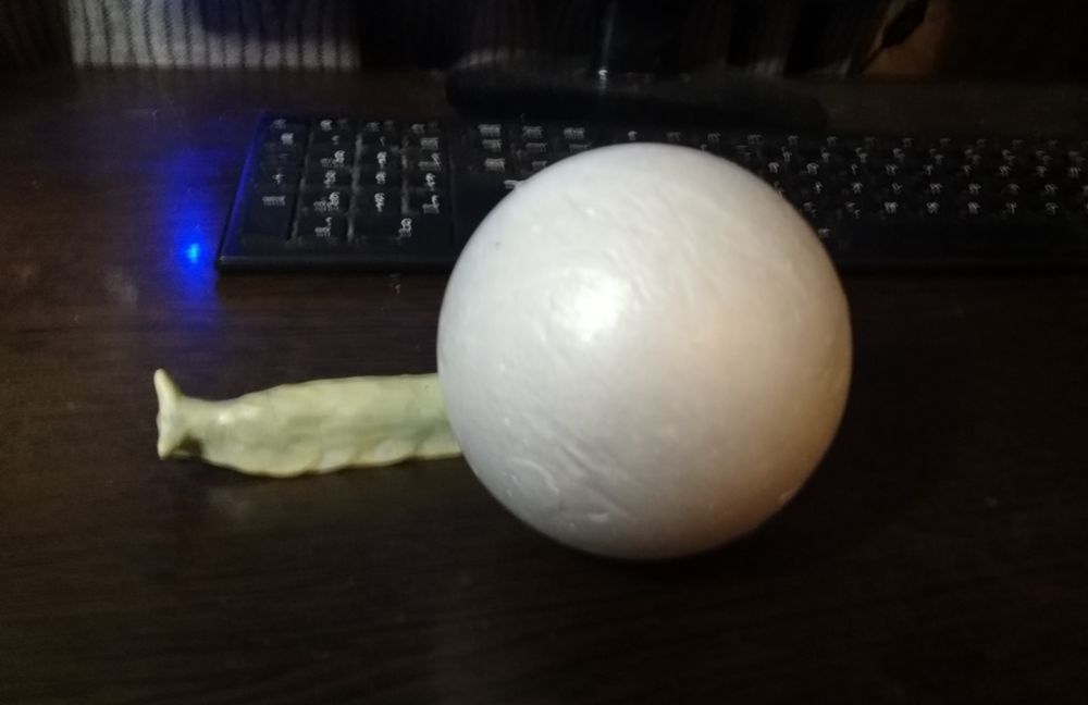 A slug with a white plastic ball
