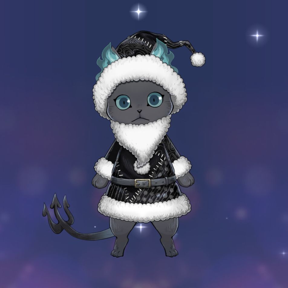 ツイステ グリム
灰色の猫のような生き物が黒のサンタ服を着ている
