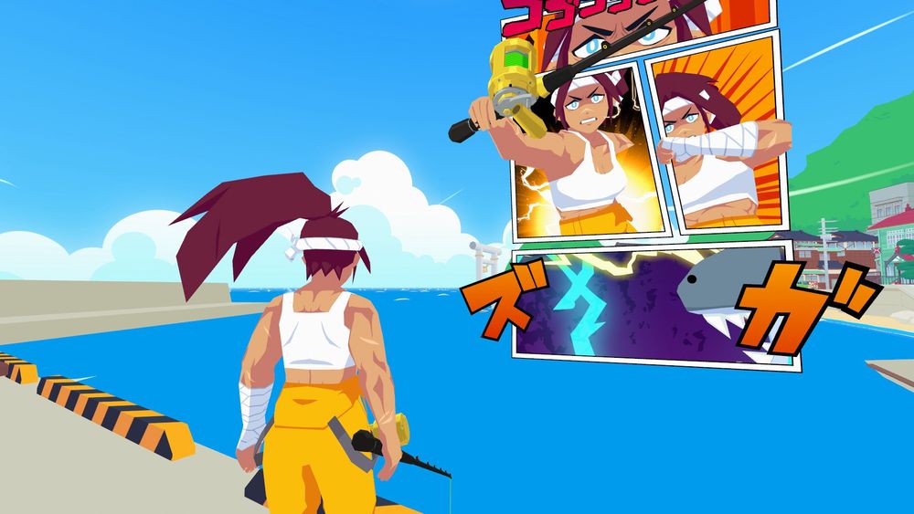 Junko just fished a massive fish and punched a shark. I wish fishing was that easy. Then again, she's absolutely ripped with muscle and dappled with faded scars; it must have taken her a long time to get that good.