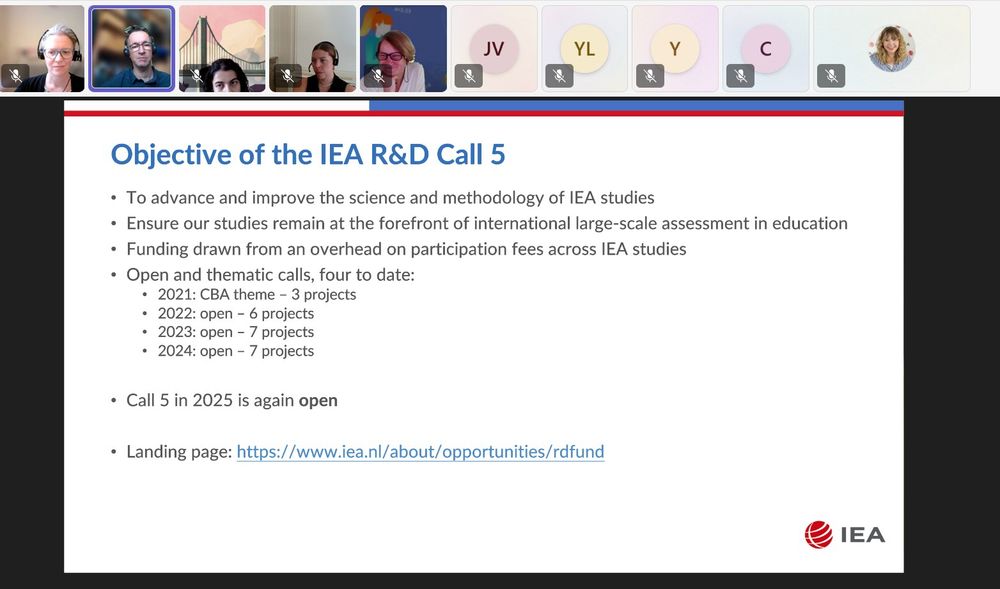 Image of a Microsoft Teams meeting with 10 attendees and a presentation slide showing the objectives of IEA R&D Call 5