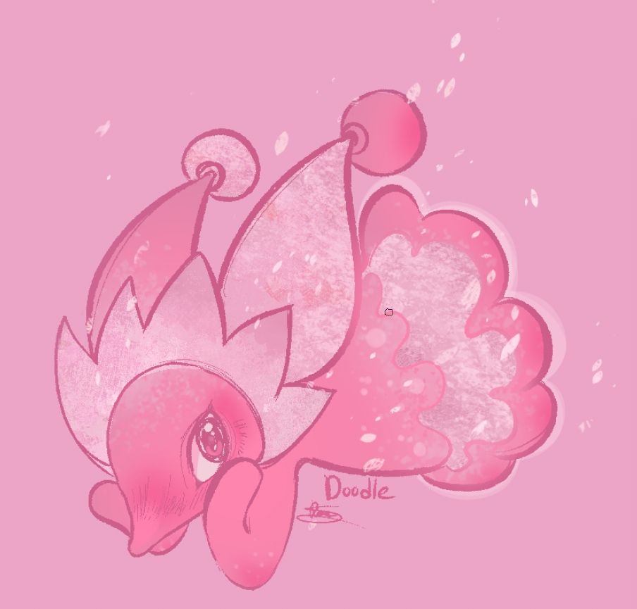Mizzle from Deltarune (Chapter 4) looking down ,flushed with pink , and floating. 