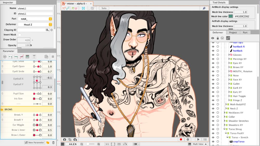 screenshot of the 2d rigging software Live2D Cubism