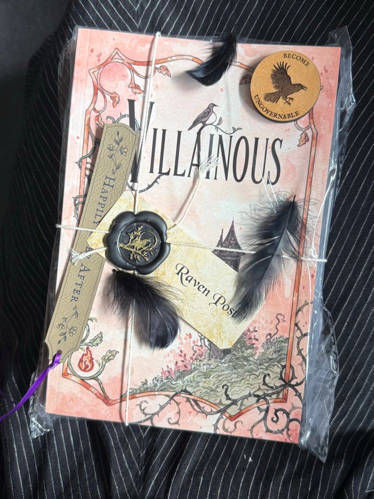 A printed copy of IneffablePenguin’s fanfiction Villainous with the most delightful themed packaging.