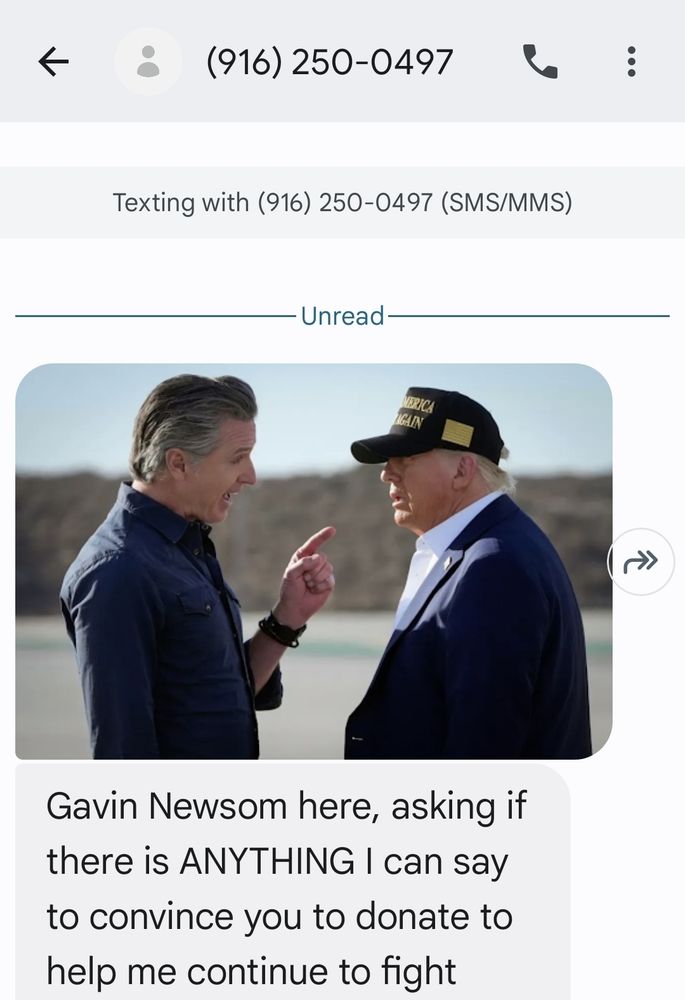 Gavin Newsom text asking for $
