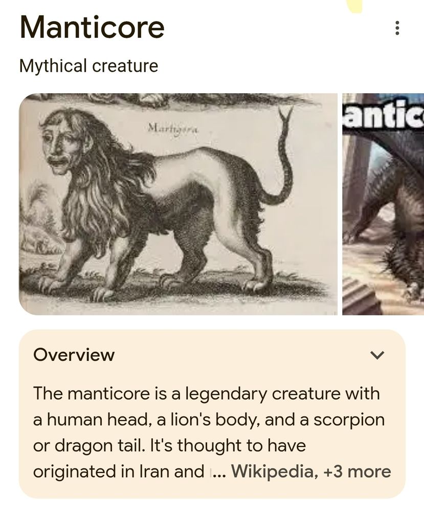 google overview of a manticore with historical drawing