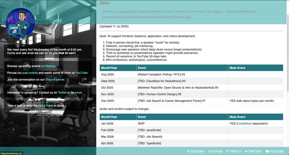 ColumbusJS website with updated information and look.