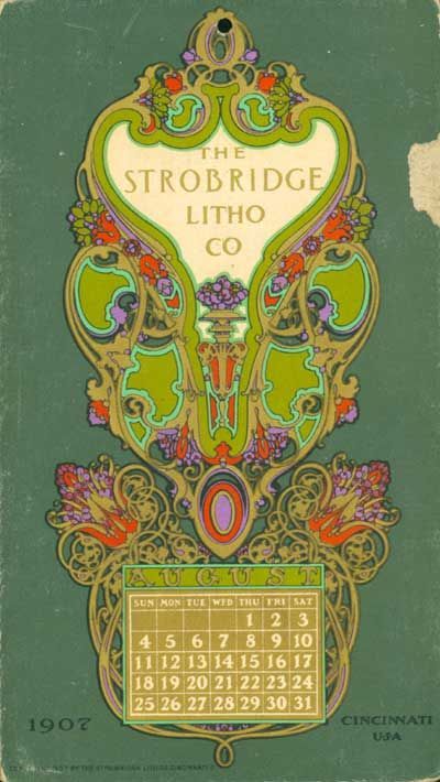 Calendar card from early XX century with fancy organic ornaments.