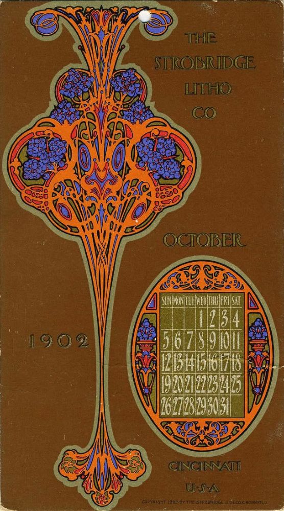 Calendar card from early XX century with fancy ornaments.
