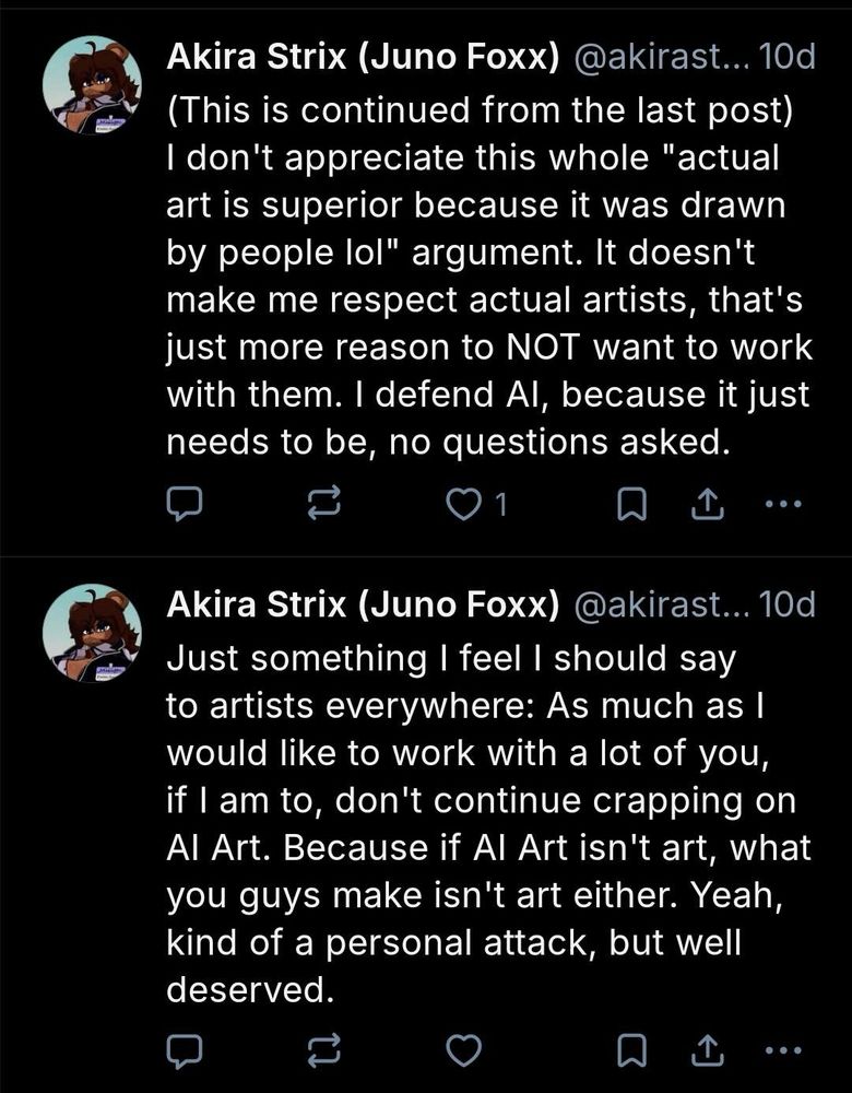 Akira strix defending ai "art"