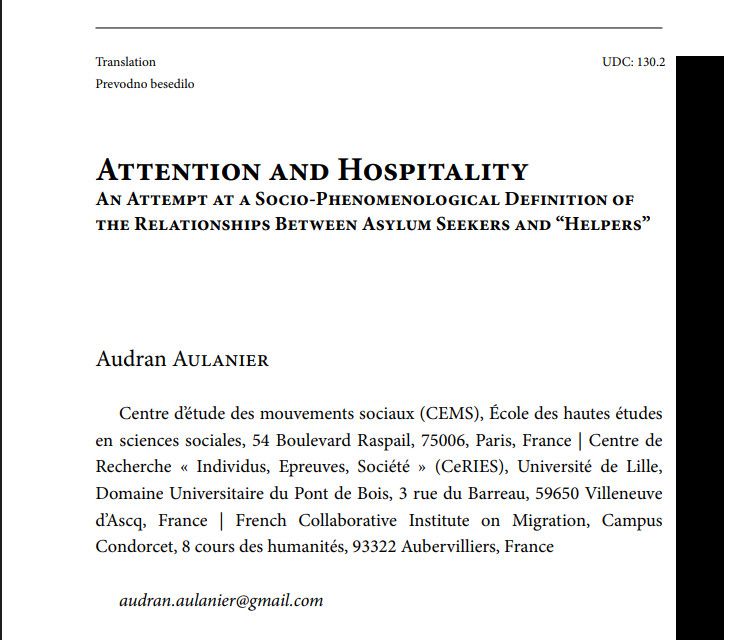 Attention and Hospitality
An Attempt at a Socio-Phenomenological Definition of
the Relationships Between Asylum Seekers and “Helpers”
Première page d'un article en PDF