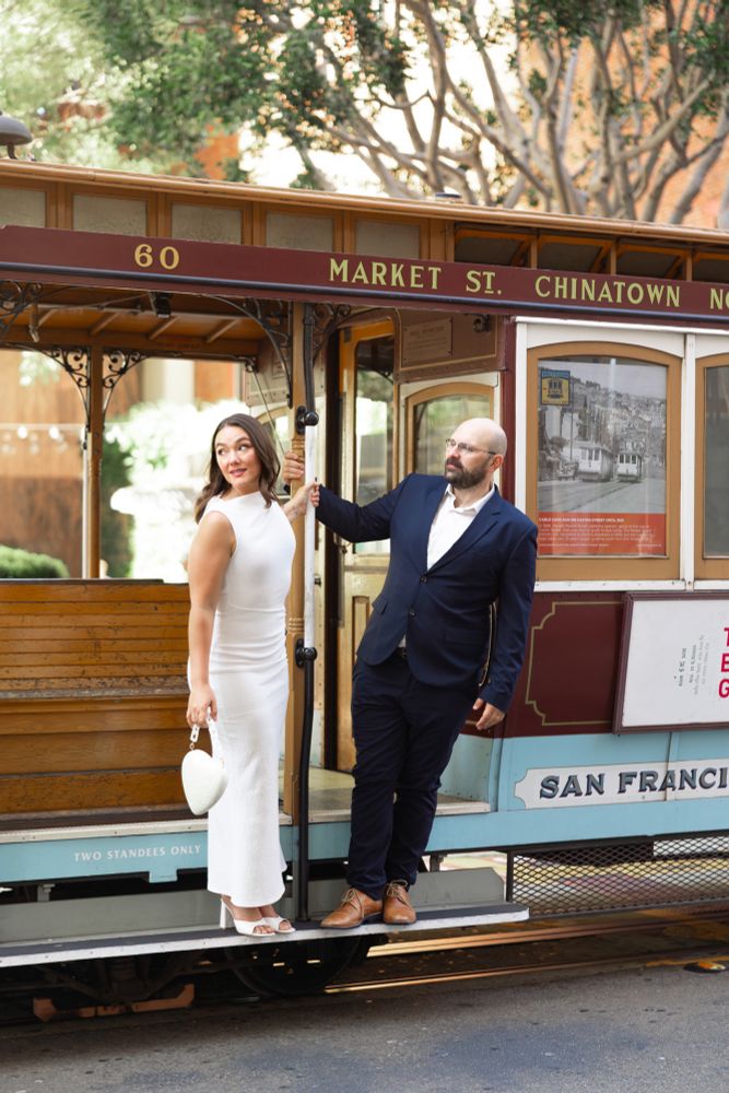Two people in love on a cable car