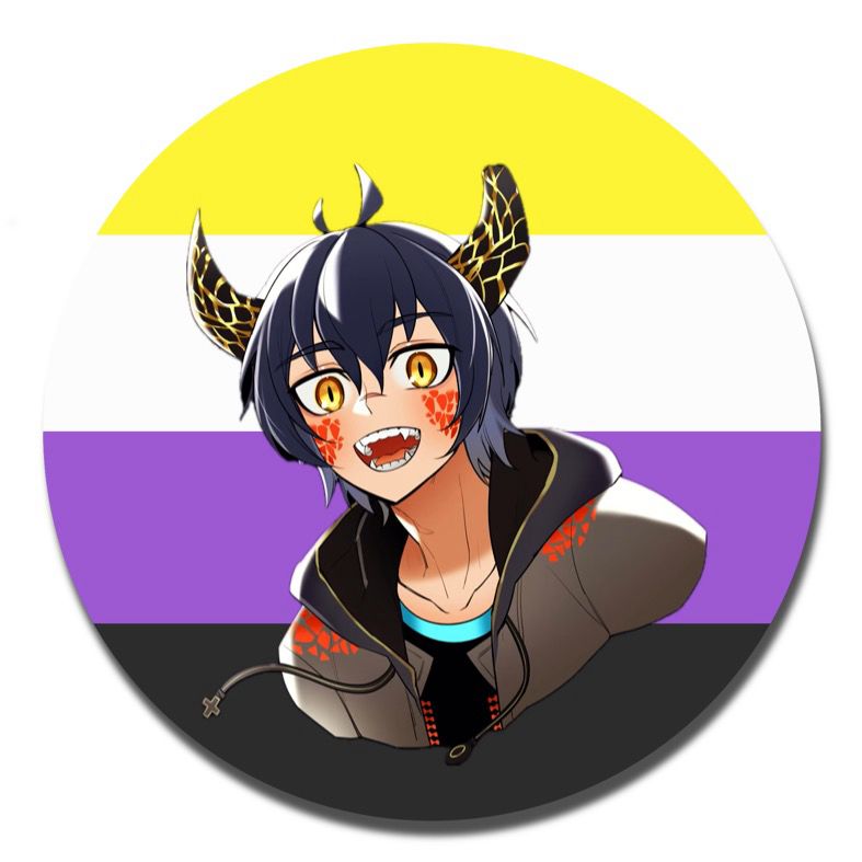 a picture of slashfik on top of a circle colored like the nonbinary flag