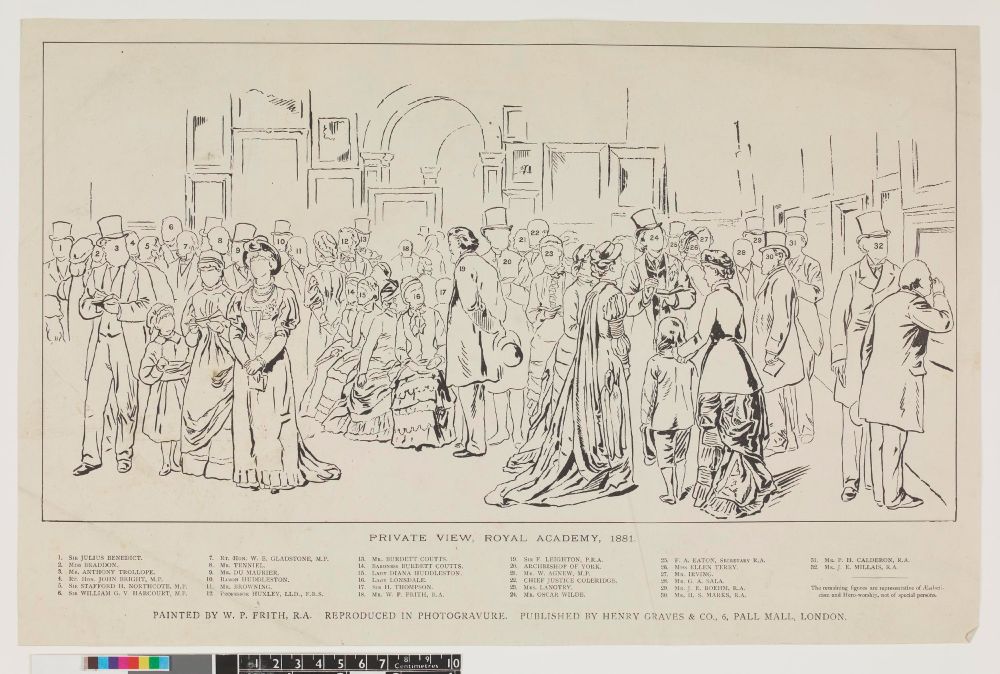 A key to the Frith painting, showing the identities of most but all of the people depicted.