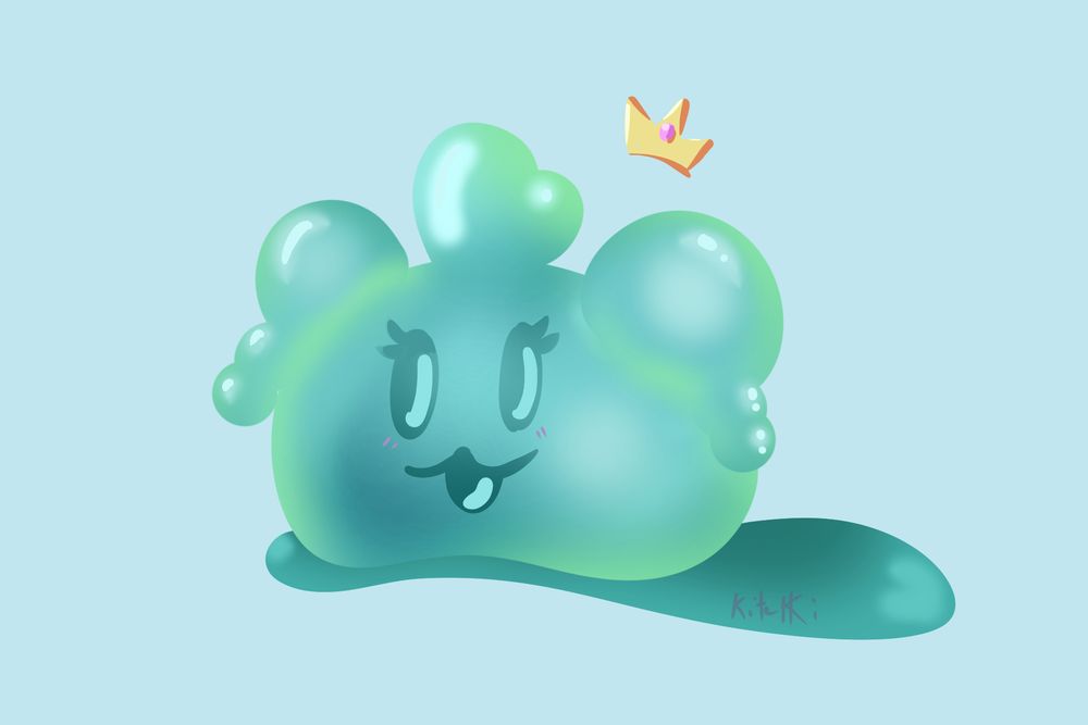 teal-green slime with a princess crown floating above it