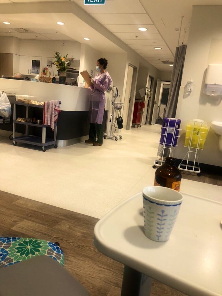 Drinking some ginger beer to stop nausea and amazing oncology nurses at Bowen ICON cancer centre