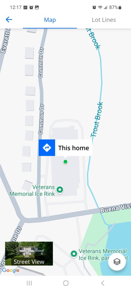 Zillow map locating "this home" I the middle of an indoor ice rink.