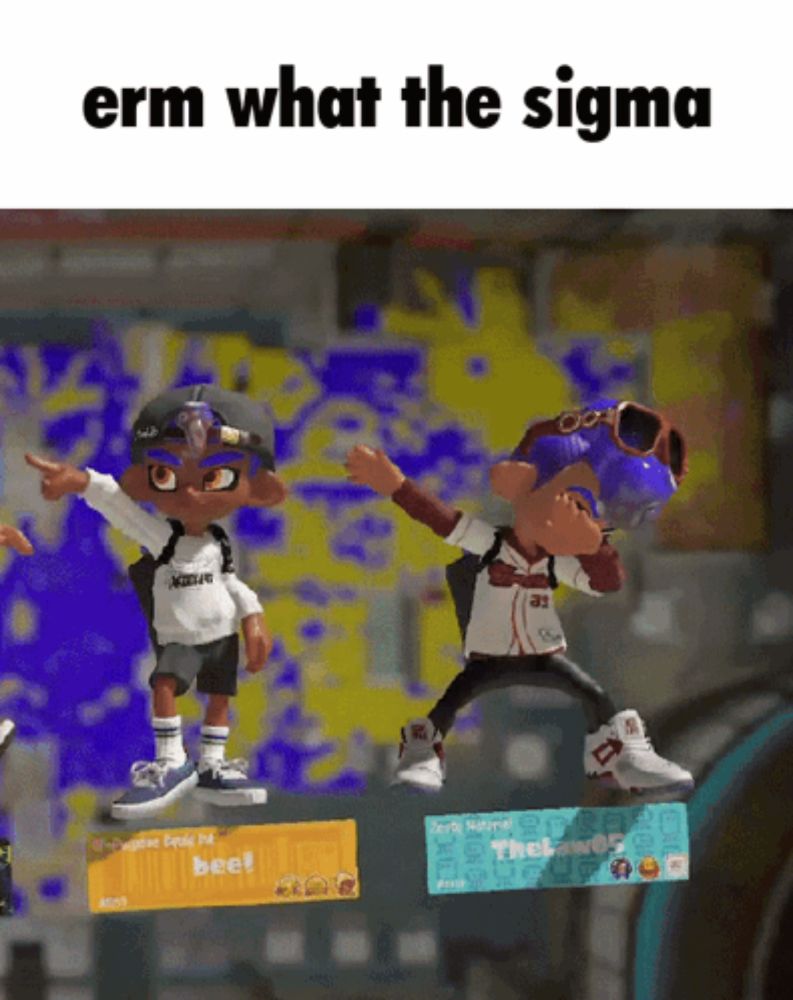 two squids are standing on a podium with the words erm what the sigma above them