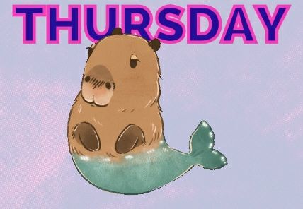 Thursday. Drawing of a capybara mermaid.