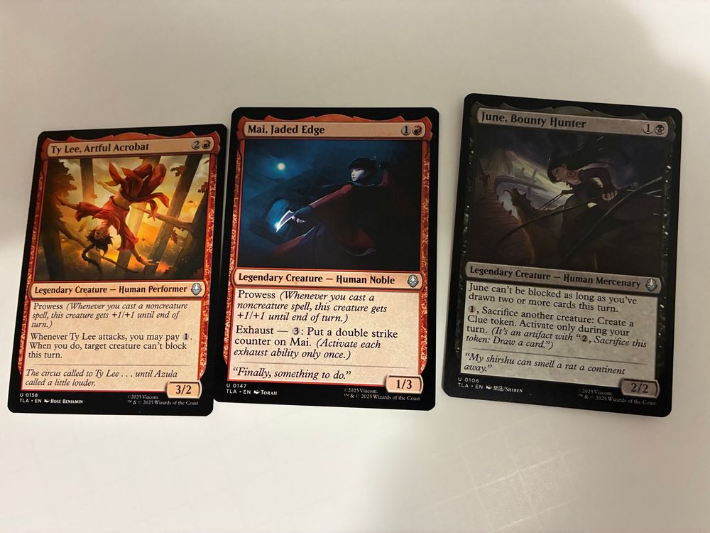 Magic cards Ty Lee, Mai, and June. 