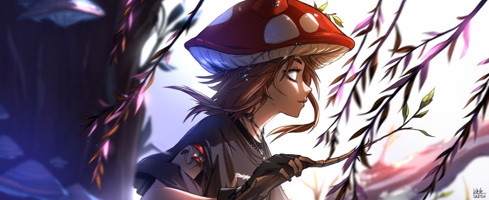 A cute Mushcat moving through the forest on their way to their next adventure! 