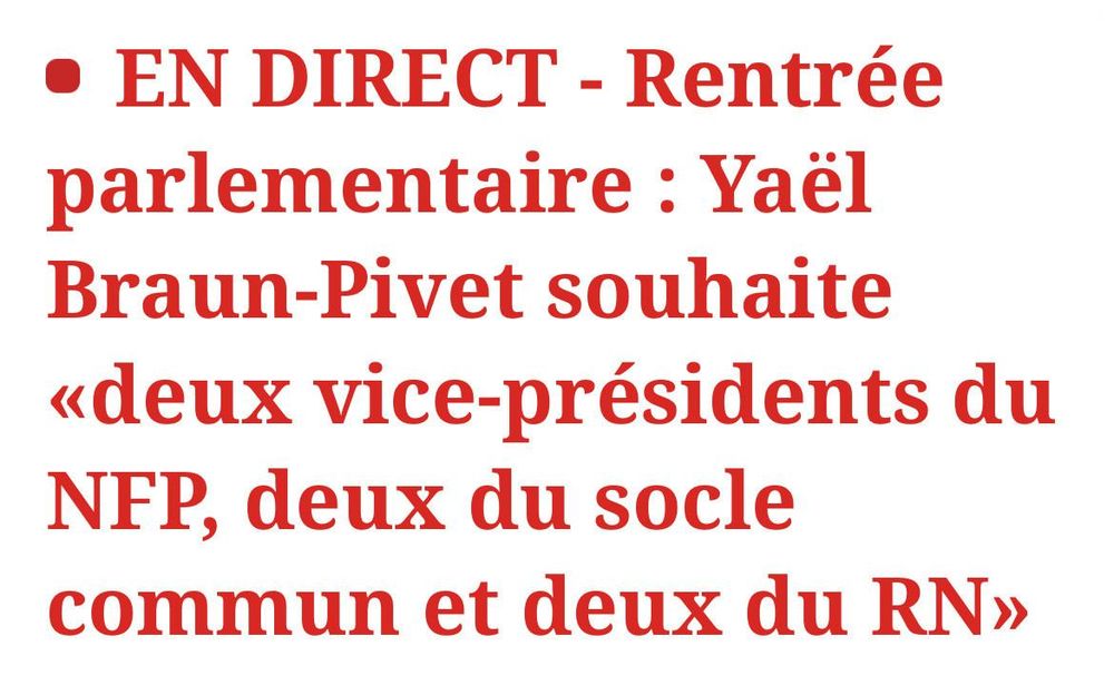 EN DIRECT - Rentrée parlementaire : Yaël Braun-Pivet souhaite "deux vide-présidents du NFP, deux du socle commun et deux du RN"