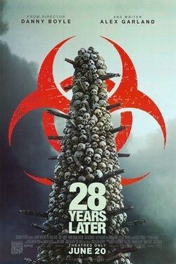 28 years later poster featuring a tower of skulls
