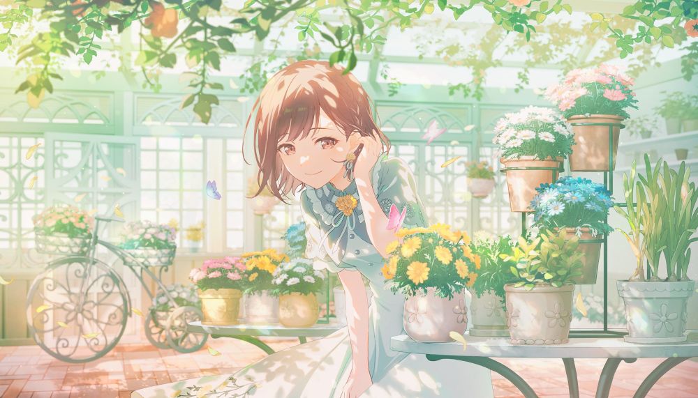 ena shinonome's mizu6 card. she's admiring flowers