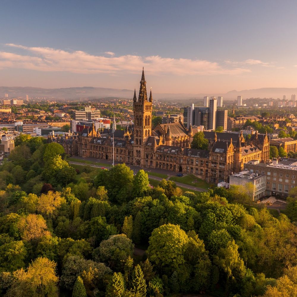 University of Glasgow Gilmorehill Main Campus and a view of the west end of the city 