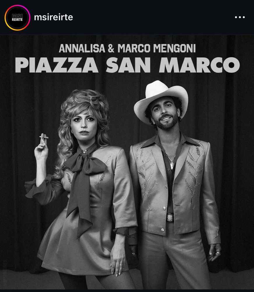 Instagram post that shows a photo of ANNALISA & MARCO MENGONI
 and the text PIAZZA SAN MARCO.