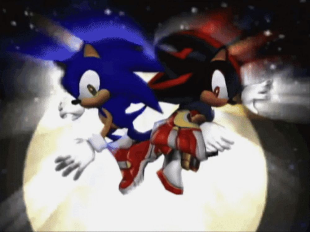 sonic the hedgehog and shadow the hedgehog flying in the air