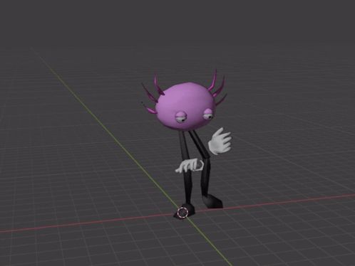 a 3d model of a cartoon character with a purple head