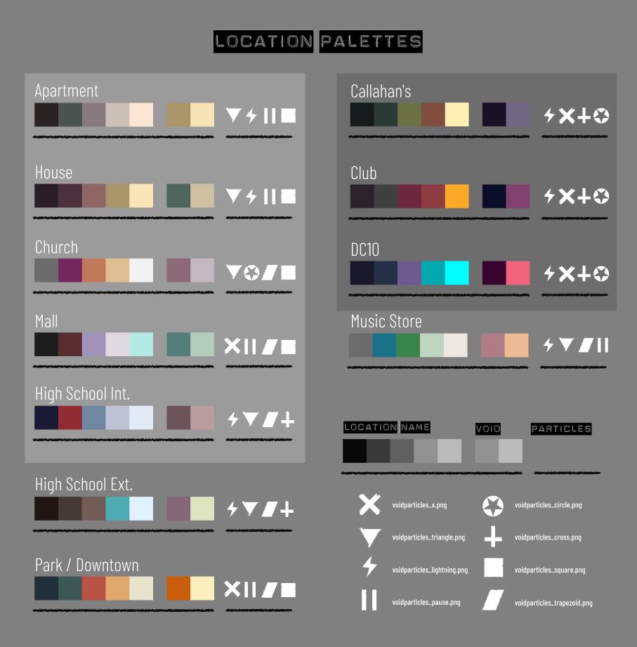 A selection of different palettes matched to locations and icons.
