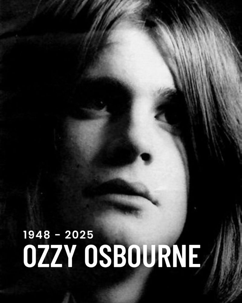 Image of Ozzy Osbourne with the years 1948 - 2025 above his name.