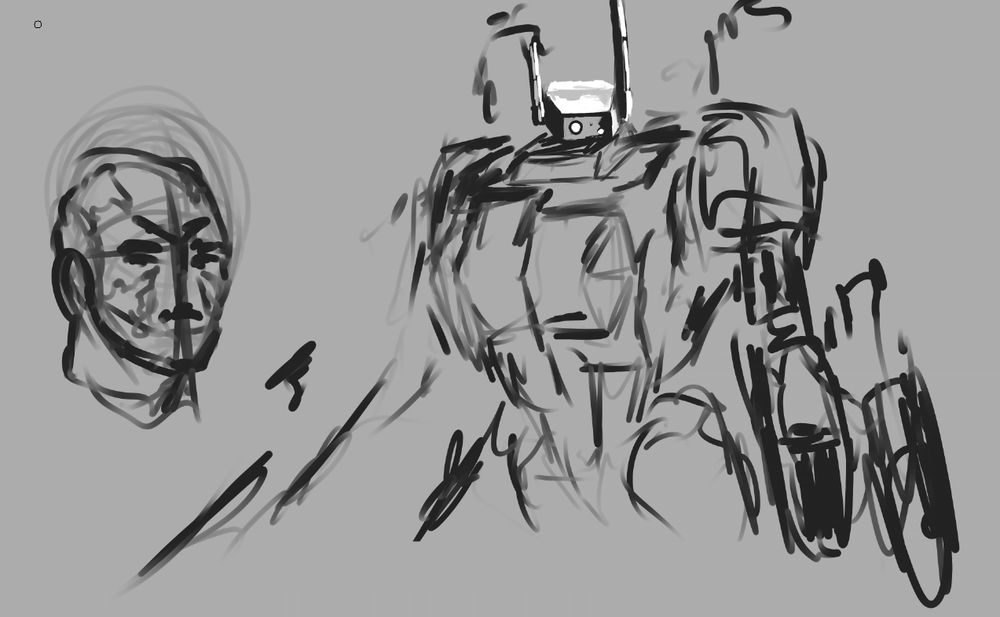 Unfinished sketches of Torchstar, a member of the Farsight Enclaves
She is a tau with distinctive fire tattoos all over her body. She pilots an XV8 battle suit with flamethrowers, pictured on the right