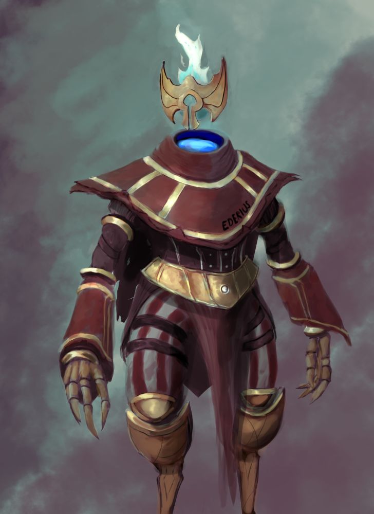 A broker from world of warcraft
He has a floating "head" with a ghostly blue flame behind it, wearing classy, red clothes with gold/bronzey ornaments