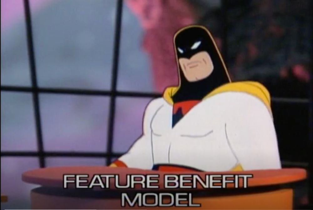 Space Ghost talking about the Feature Benefit Model